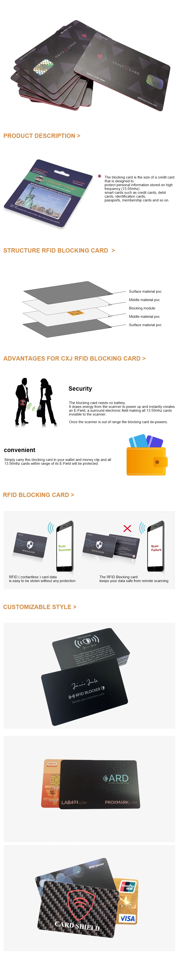 Sparklesafe High Quality  Blank  RFID  Blocking  Cards  Smart Lf Hf UHF  RFID  Card