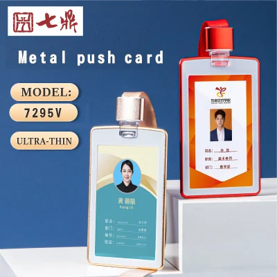 Capa para cartão de identidade de alumínio com design completo e elegante de metal com cordão